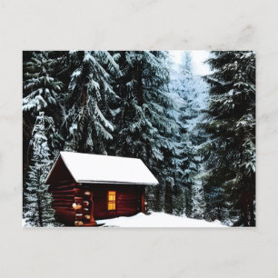 Beautiful Abstract Little Winter Cabin Postcard
