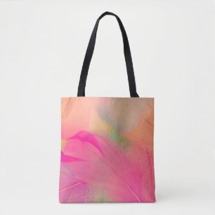 Beautiful abstract purple and blue feathers on whi tote bag