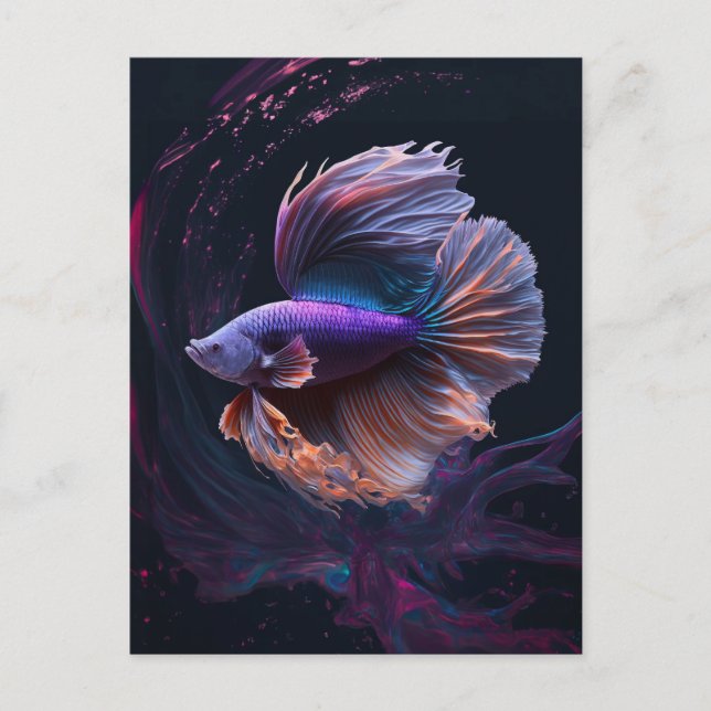 Beautiful Abstract Purple Betta Fish Postcard (Front)