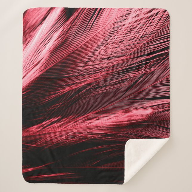 Beautiful abstract red feathers on dark background sherpa blanket (Front)