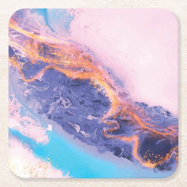 Beautiful Abstract Textured Watercolor Square Paper Coaster (Front)