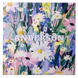 Beautiful Abstract Wildflowers Surname Ceramic Tile