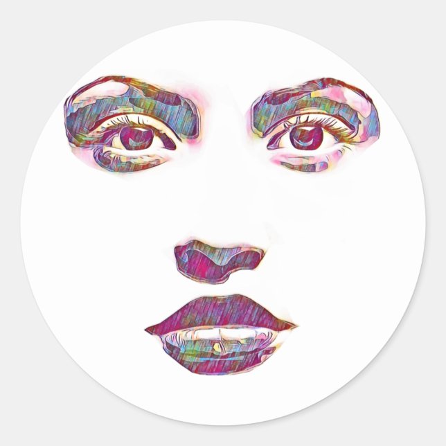 beautiful abstract womans face makeup beauty art classic round sticker (Front)