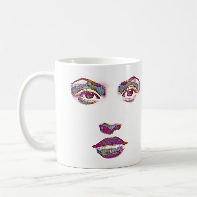 beautiful abstract womans face makeup beauty art coffee mug (Left)