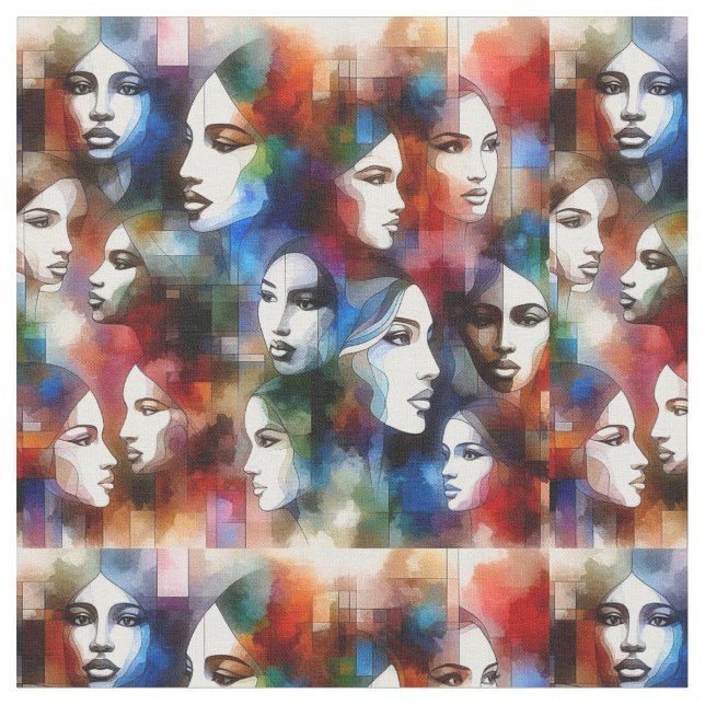 Beautiful Abstract Womens faces art  Fabric (Close Up)