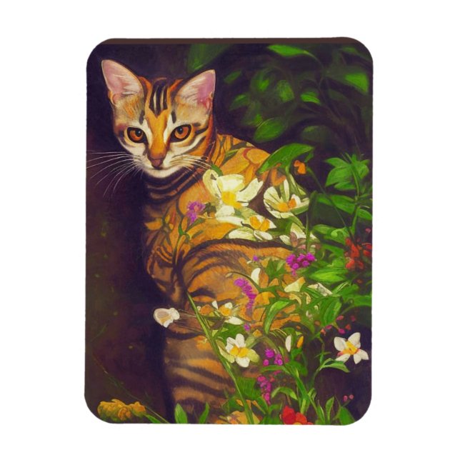 Beautiful Abyssinian Cat in a Midnight Garden  Magnet (Vertical)