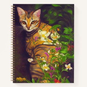 Beautiful Abyssinian Cat in a Midnight Garden   Notebook