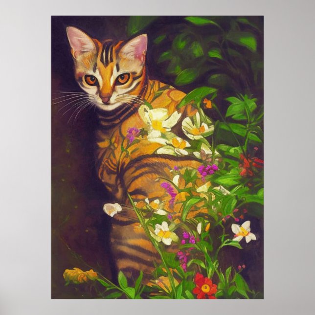 Beautiful Abyssinian Cat in a Midnight Garden   Poster (Front)