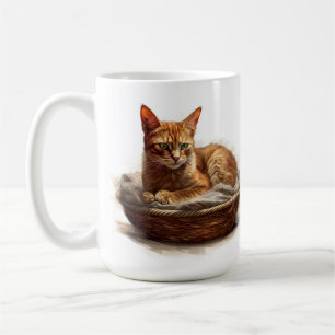 BEAUTIFUL ABYSSINIAN CAT LAYING IN BASKET COFFEE MUG
