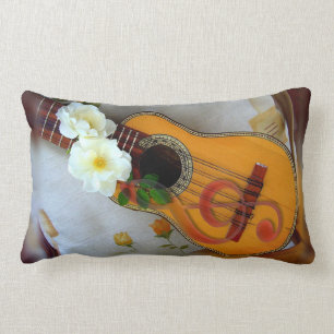 Beautiful acoustic guitar music note white linen lumbar cushion