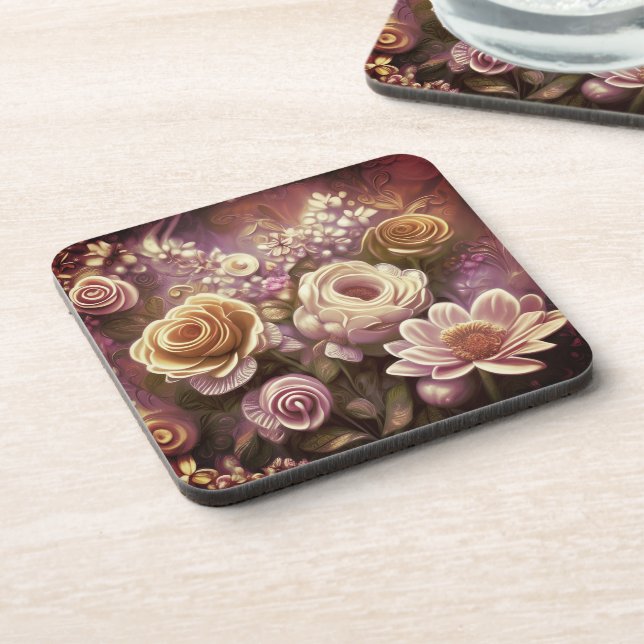 Beautiful Acrylic Flower Pattern Beverage Coaster (Left Side)