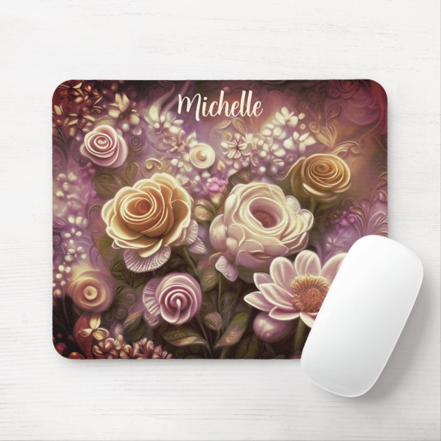 Beautiful Acrylic Flower Pattern Mouse Pad (With Mouse)