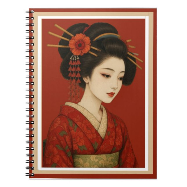 Beautiful Adorned Japanese Geisha Girl Notebook  (Front)
