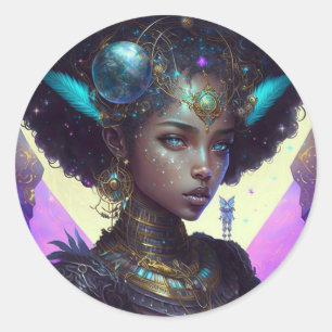 Beautiful Adorned Space Warrior Classic Round Sticker
