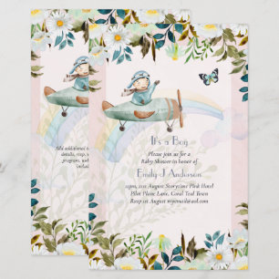 Beautiful Aeroplane Pilot Boys Baby Shower Invite