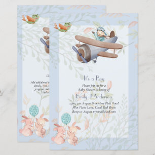 Beautiful Aeroplane Pilot Boys Baby Shower Invite