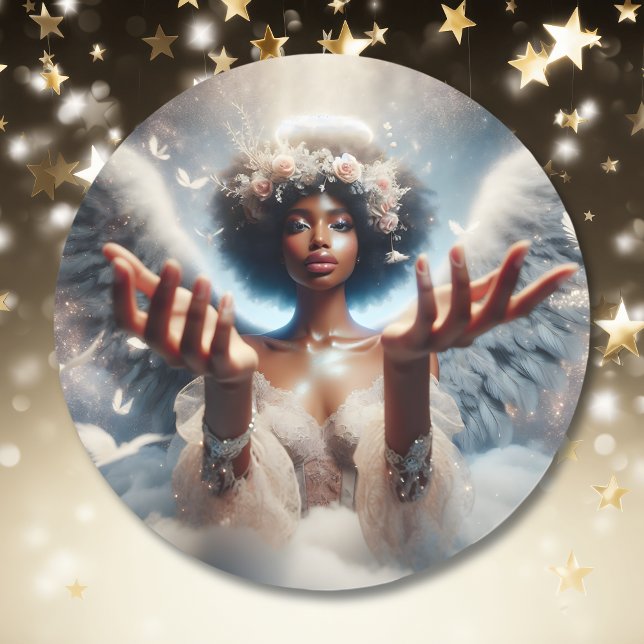 Beautiful African-American Angel Ethereal Classic Round Sticker (Creator Uploaded)