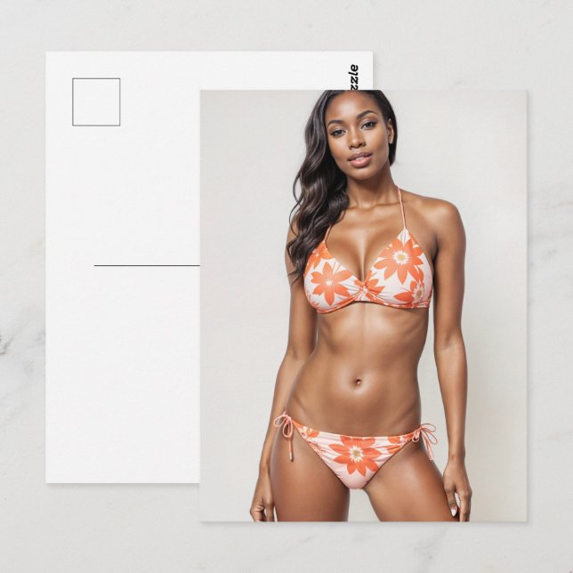 Beautiful African American Bikini Model In Peach Postcard (Front/Back)