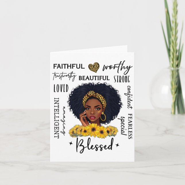 Beautiful African American Black Woman Sunflower L Card (Front)