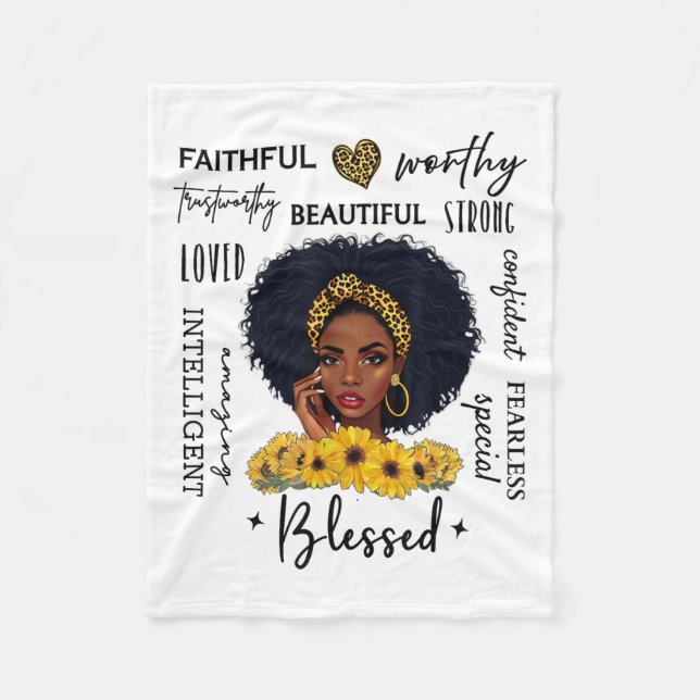 Beautiful African American Black Woman Sunflower L Fleece Blanket (Front)