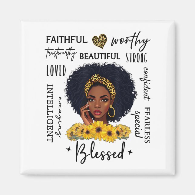 Beautiful African American Black Woman Sunflower L Magnet (Front)