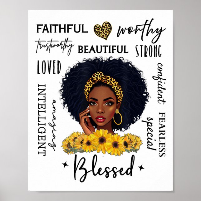 Beautiful African American Black Woman Sunflower L Poster (Front)