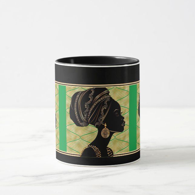 Beautiful African American Woman Green Black Gold  Mug (Center)