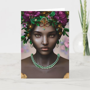 Beautiful African-American Woman with Flowers Card