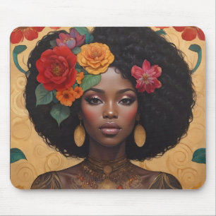 Beautiful African American Woman With Flowers Mouse Pad