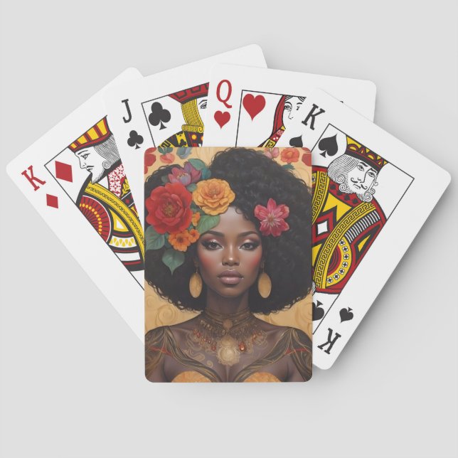 Beautiful African American Woman With Flowers Playing Cards (Back)