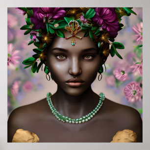 Beautiful African-American Woman with Flowers Poster