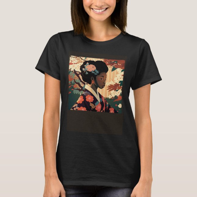 Beautiful African Asian woman in kimono Afro Asian T-Shirt (Front)