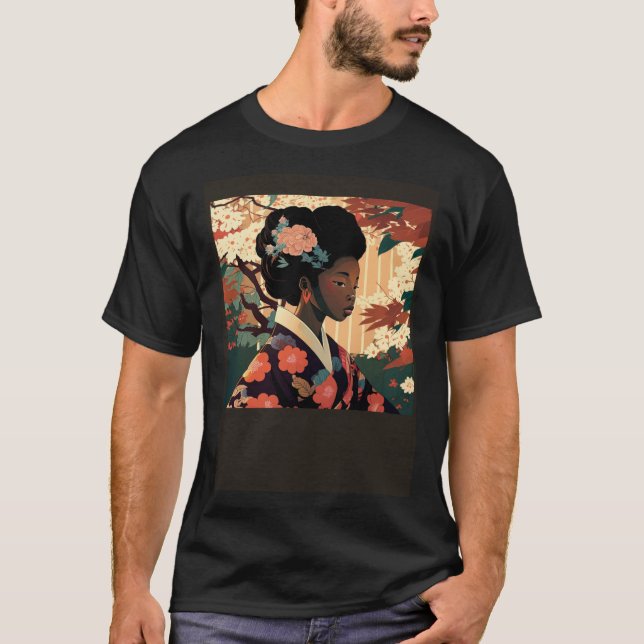 Beautiful African Asian woman in kimono Afro Asian T-Shirt (Front)
