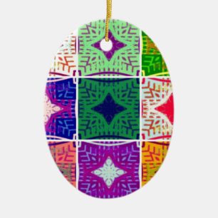 Beautiful African Chequered Art Print Ceramic Tree Decoration