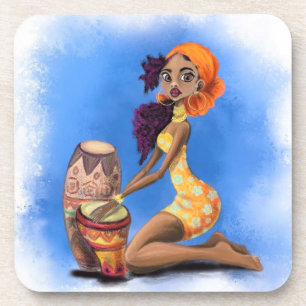 Beautiful African Drummer Girl - Happy Music Party Coaster