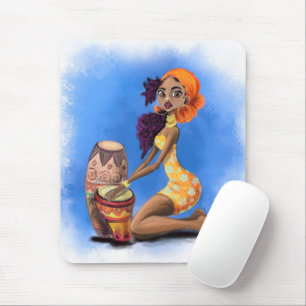 Beautiful African Drummer Girl - Happy Music Party Mouse Pad