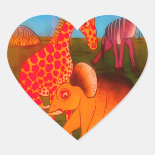 Beautiful African Elephant Giraffe animal safari  Heart Sticker