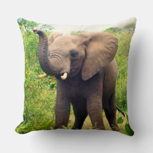 Beautiful African Elephant & Tropical Plants Cushion