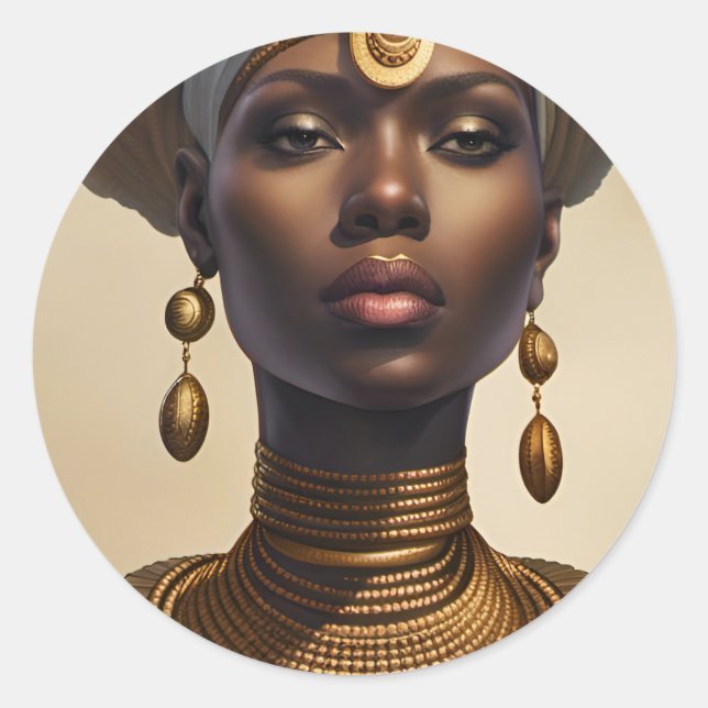 Beautiful African Goddess with coiled fabric hat Classic Round Sticker (Front)