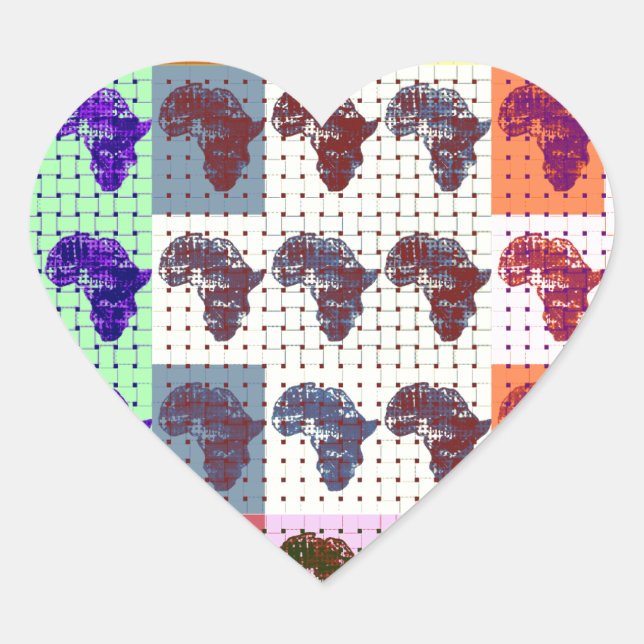 Beautiful African Map Chequered Pap art ethnic  Heart Sticker (Front)