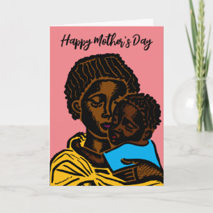 Beautiful African Mother and Child Woodcut Holiday Card