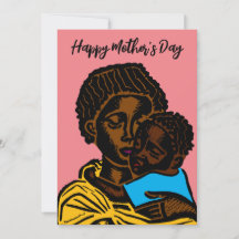 Beautiful African Mother and Child Woodcut