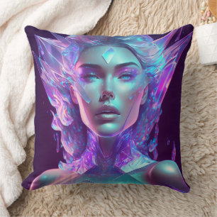 Beautiful Ai Art Pretty Icy Glass like Woman Cushion