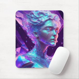 Beautiful Ai Art Pretty Icy Glass like Woman Mouse Pad