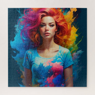 Beautiful Ai Art Woman Colourful Jigsaw Puzzle