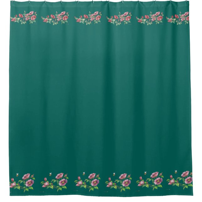Beautiful Alaska Sitka Rose & Bumble Bee Printed Shower Curtain (Front)