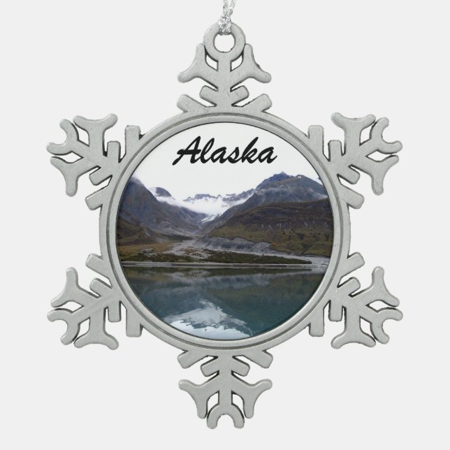 Beautiful Alaska! Snowflake Pewter Christmas Ornament (Front)