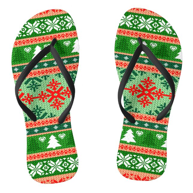 Beautiful All-Over Print Christmas Knit Wallpaper Thongs (Footbed)