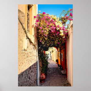 Beautiful Alleyway in Santorini, Greece Poster