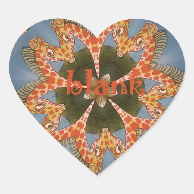 Beautiful amazing African colourful Giraffe blank Heart Sticker (Front)